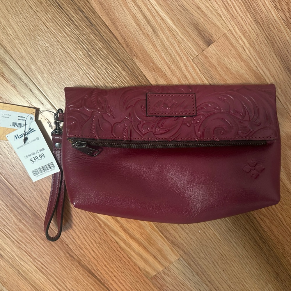 Patricia Nash Red Leather Clutch with Textured Design